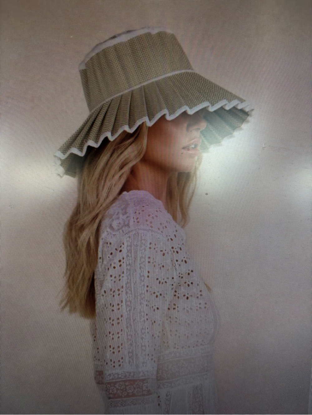 Lorna Murray Olive Green Pleated Sun Hat with Cream Trim